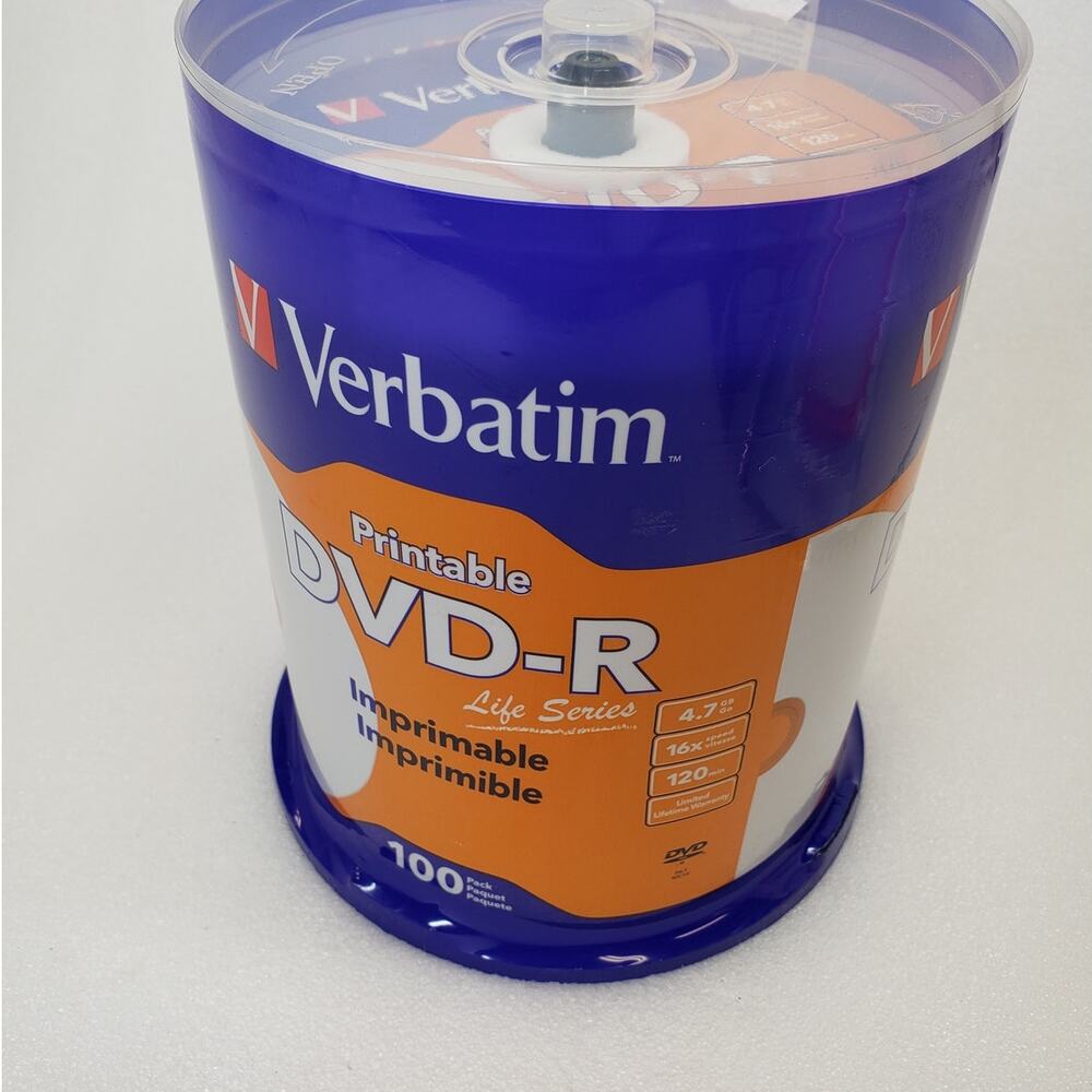 Verbatim DVD-R 4.7GB 16x Printable Blank Media Spindle (100-Pack)